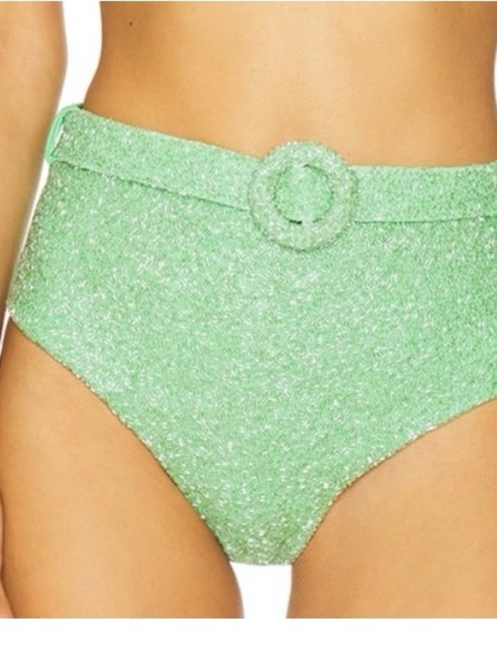 OCEANUS PERSEPHES High-Waist green Speckled Bikini Bottom with Decorative Buckle